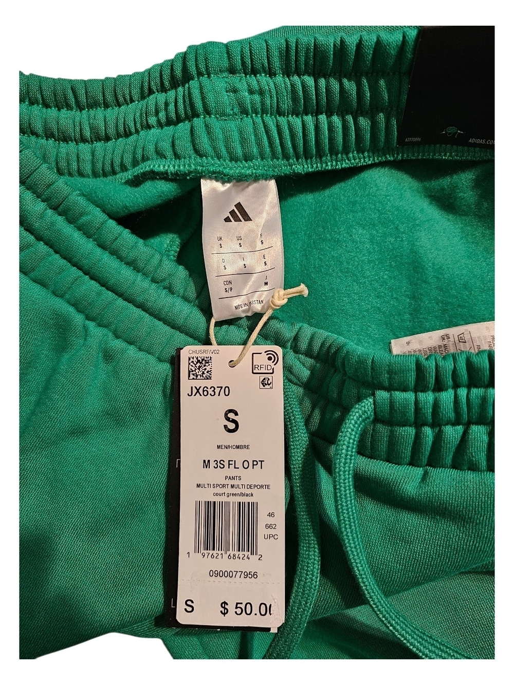 adidas Green Track Pants with Black Side Stripes - Picture 2 of 3